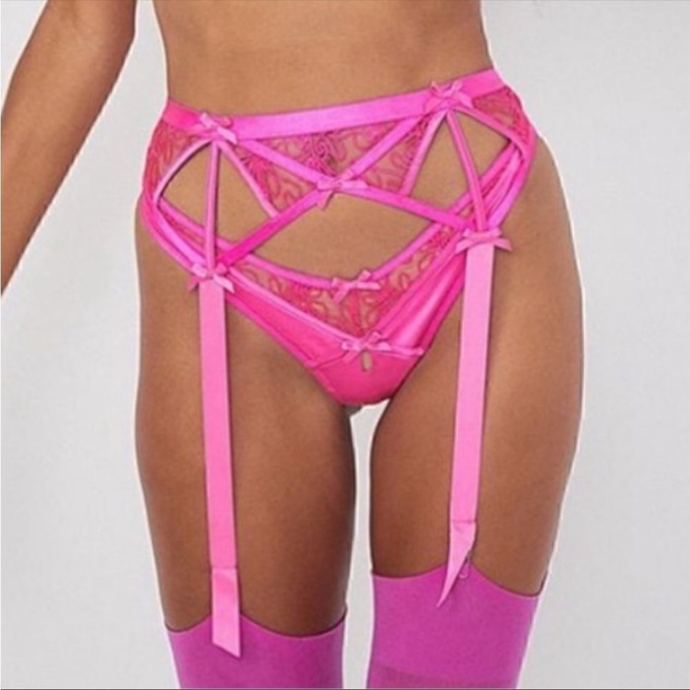 For Love and Lemons embroidered swirl garter belt new Small fuchsia